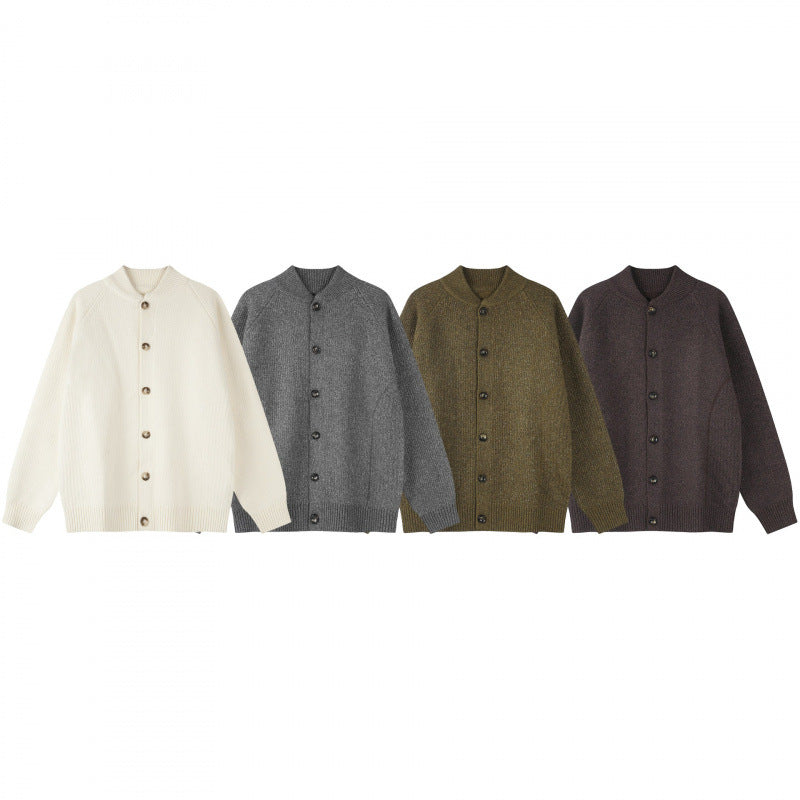 Men's Relaxed Chunky Knit Cardigan with Raglan Sleeves and Ribbed Cuffs Chichicherry