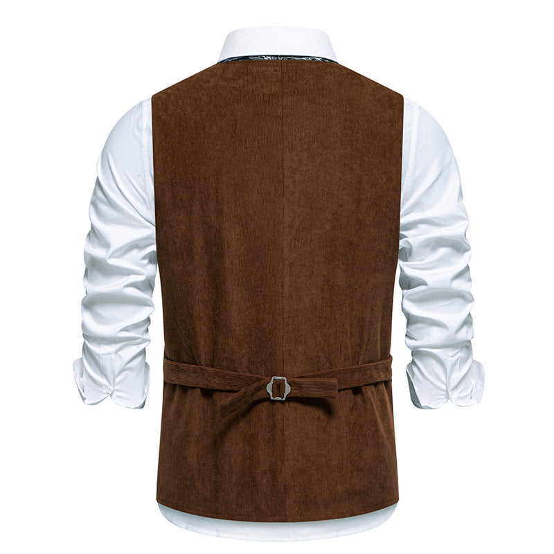 Men's Traditional Embroidered Suit Vest with V-Neck and Decorative Buttons Chichicherry