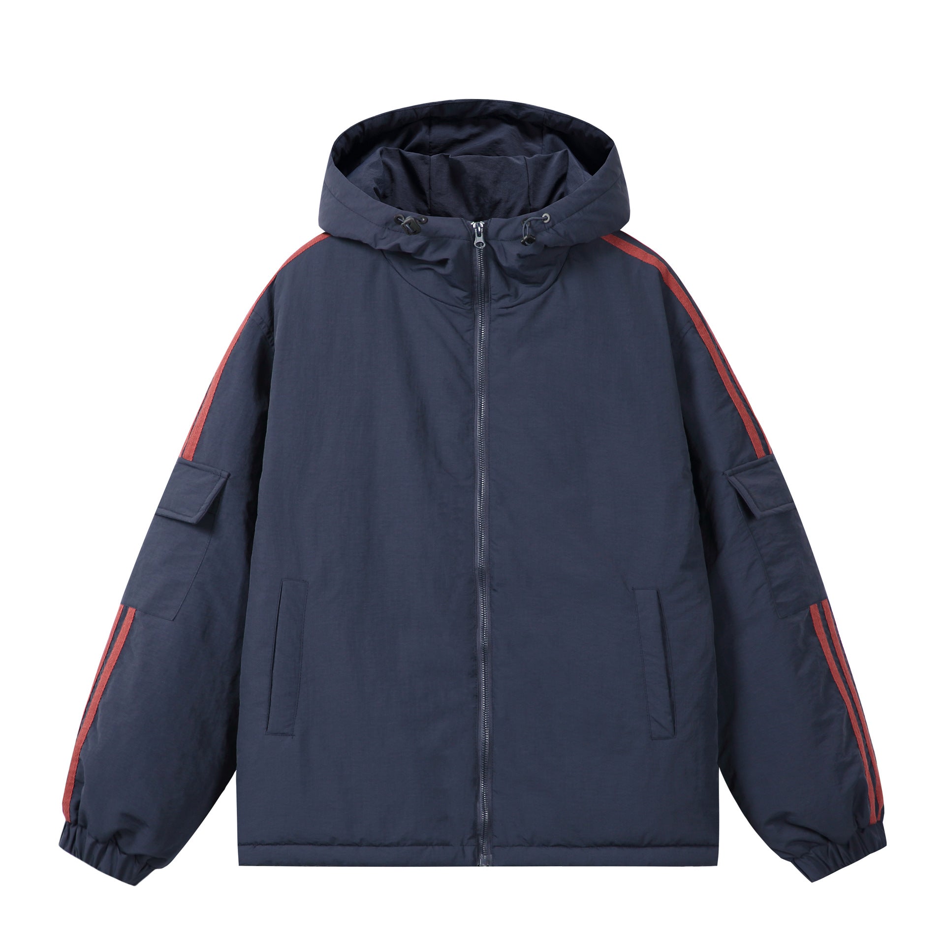Unisex Short Boxy Padded Hooded Jacket with Sleeve Utility Pocket and Side Insertion Pockets Chichicherry