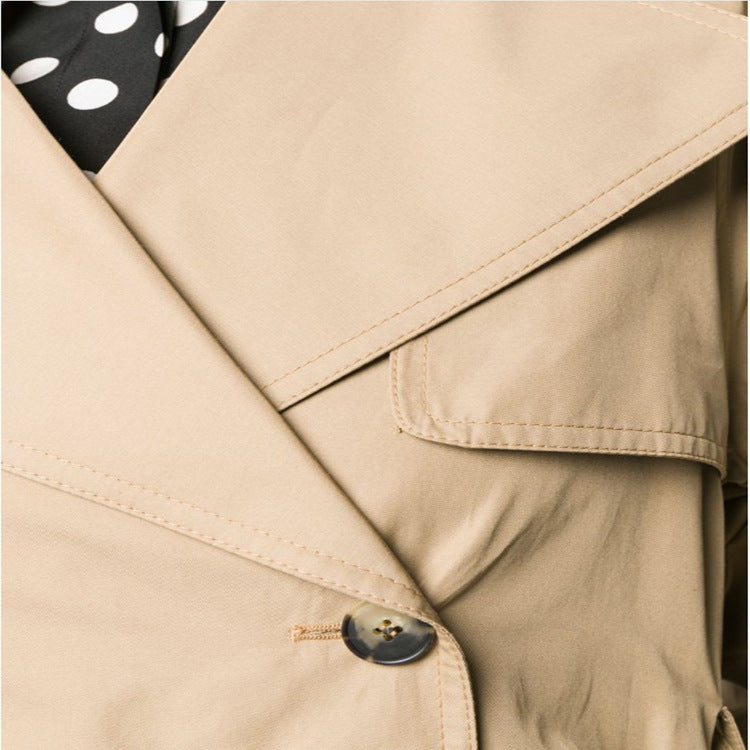 Women Mid-length Trench Coat in A-line Cut with Waist Belt and Epaulettes Chichicherry