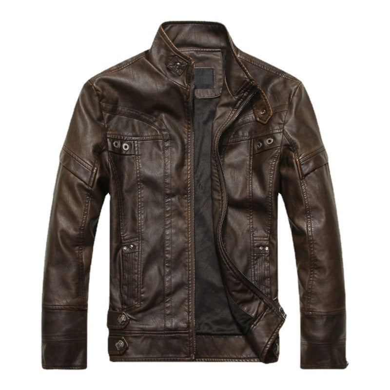 Men's leather jacket in pilot bomber style with stand-up collar and vintage look Chichicherry