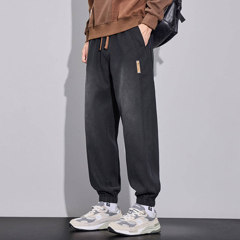 Men's Relaxed-Fit Jogging Pants in Denim-Look with Elastic Waistband, Drawstring and Ribbed Cuff Chichicherry