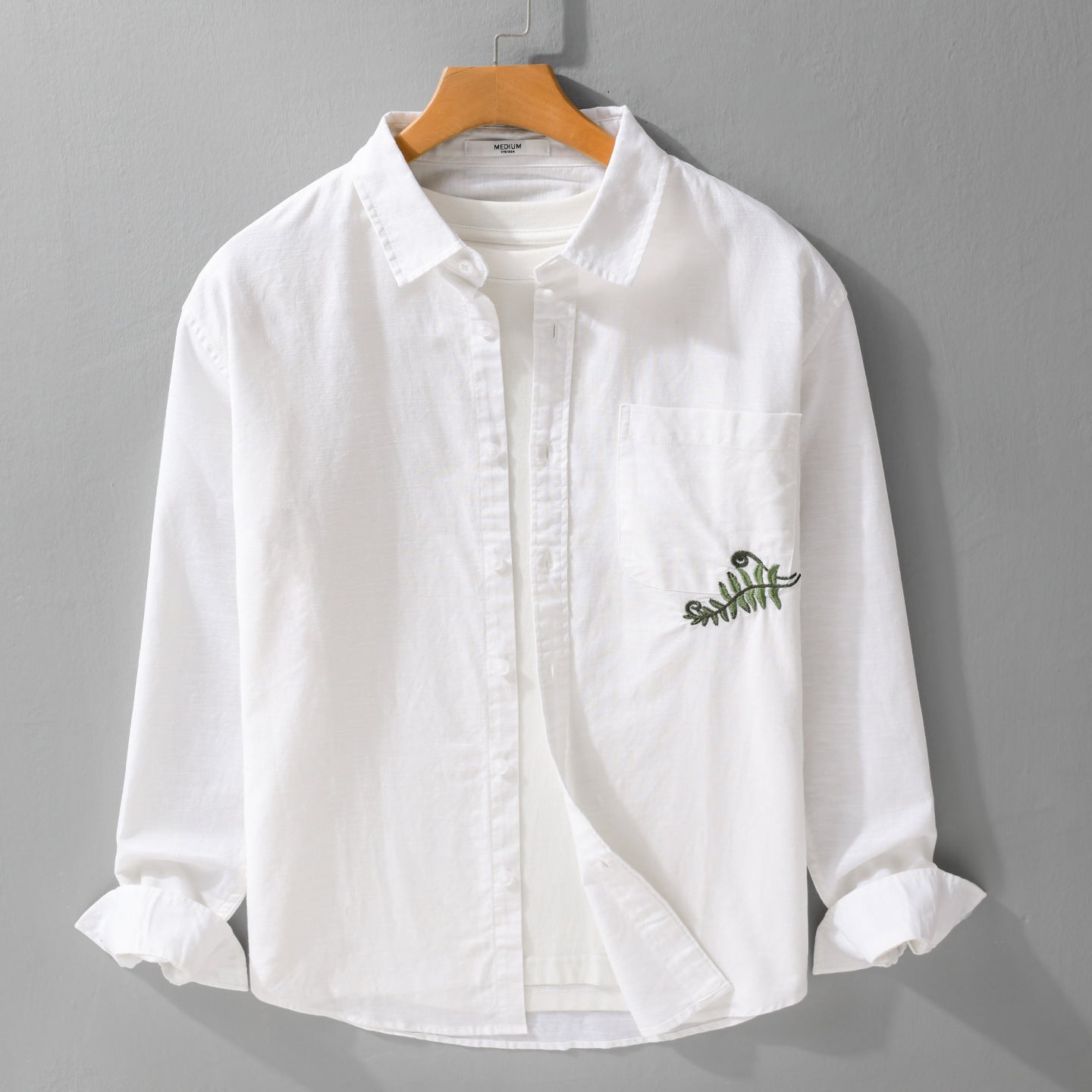 Men's Lightweight Cotton Shirt with Patch Chest Pocket and Fern Embroidery Chichicherry