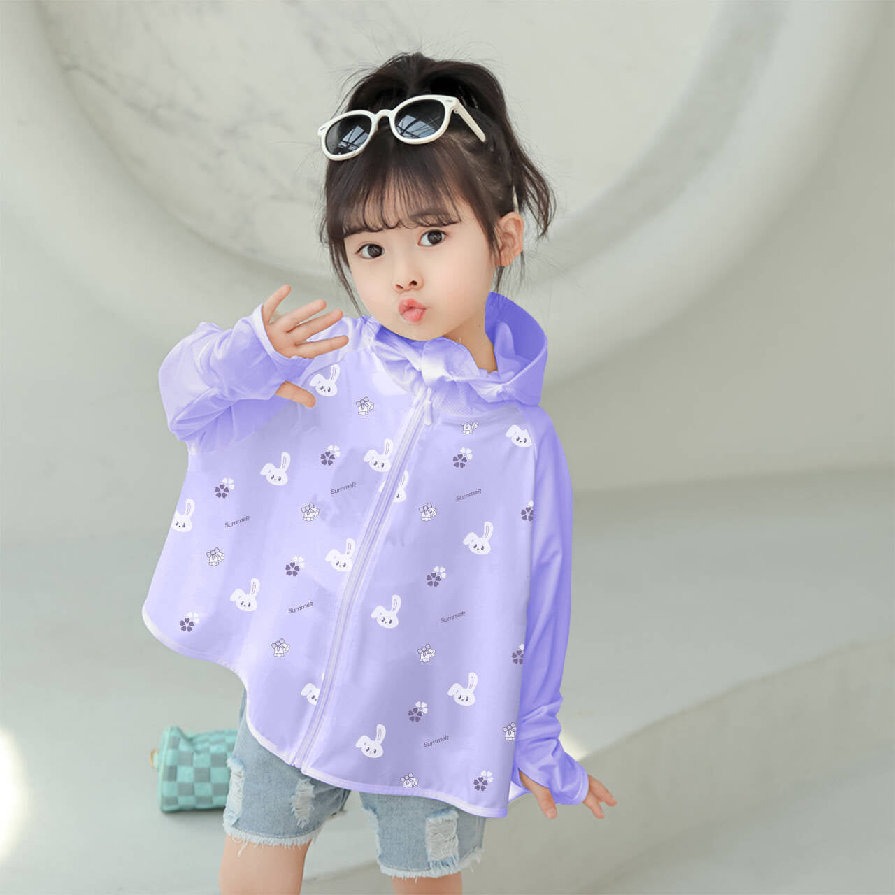 Girls transition jacket with hood and cute animal motif Chichicherry