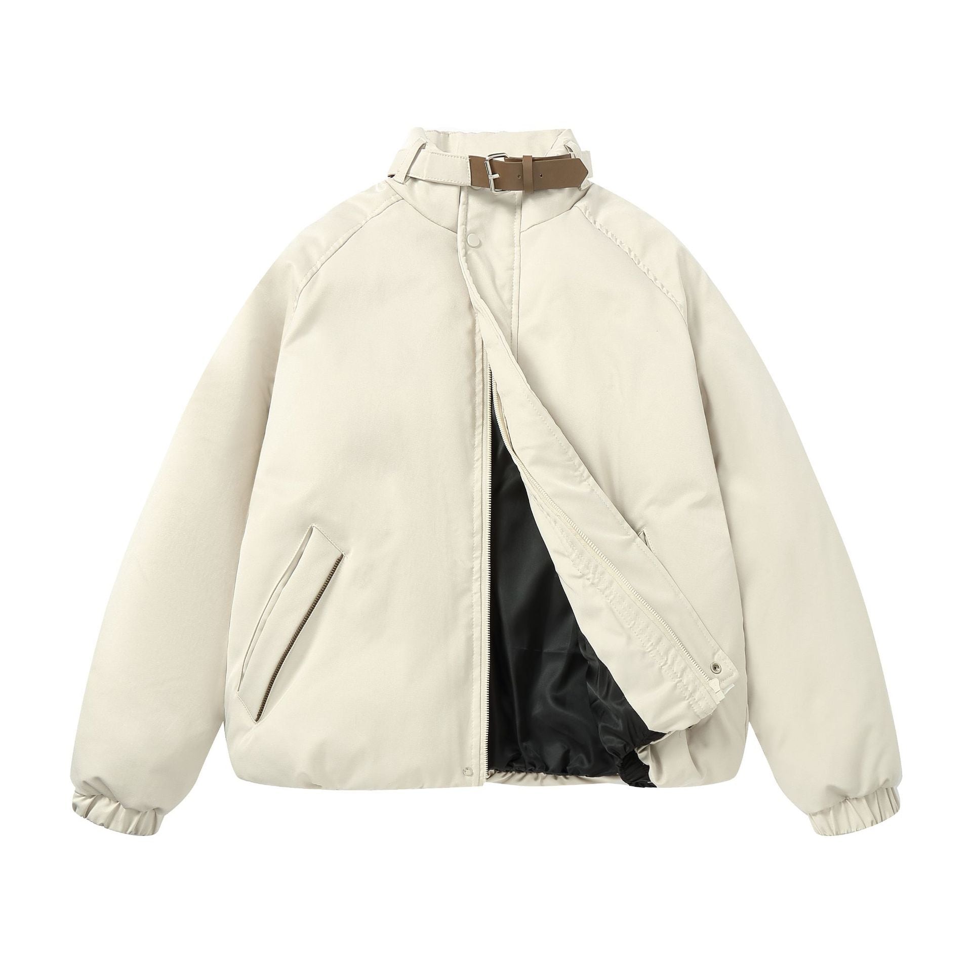Women Quilted Boxy Bomber with high-collar buckle and diagonal zip pockets Chichicherry