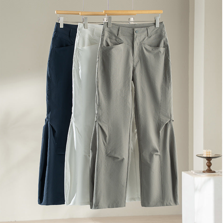 Women Wide High-Cut Trousers with Side Slit Panels and Distinctive Seam Details Chichicherry