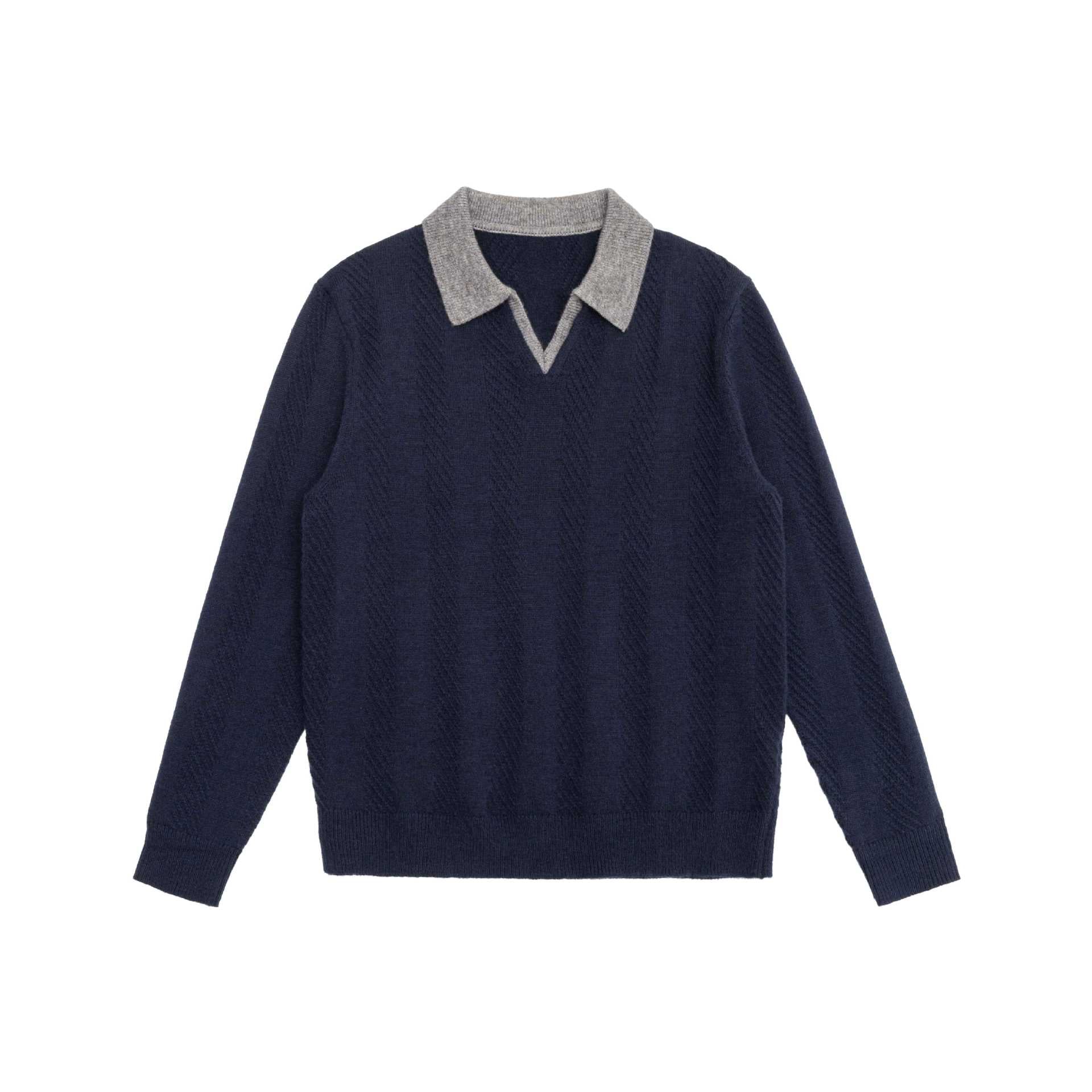 Unisex knitted sweater with polo collar and V-neck Chichicherry