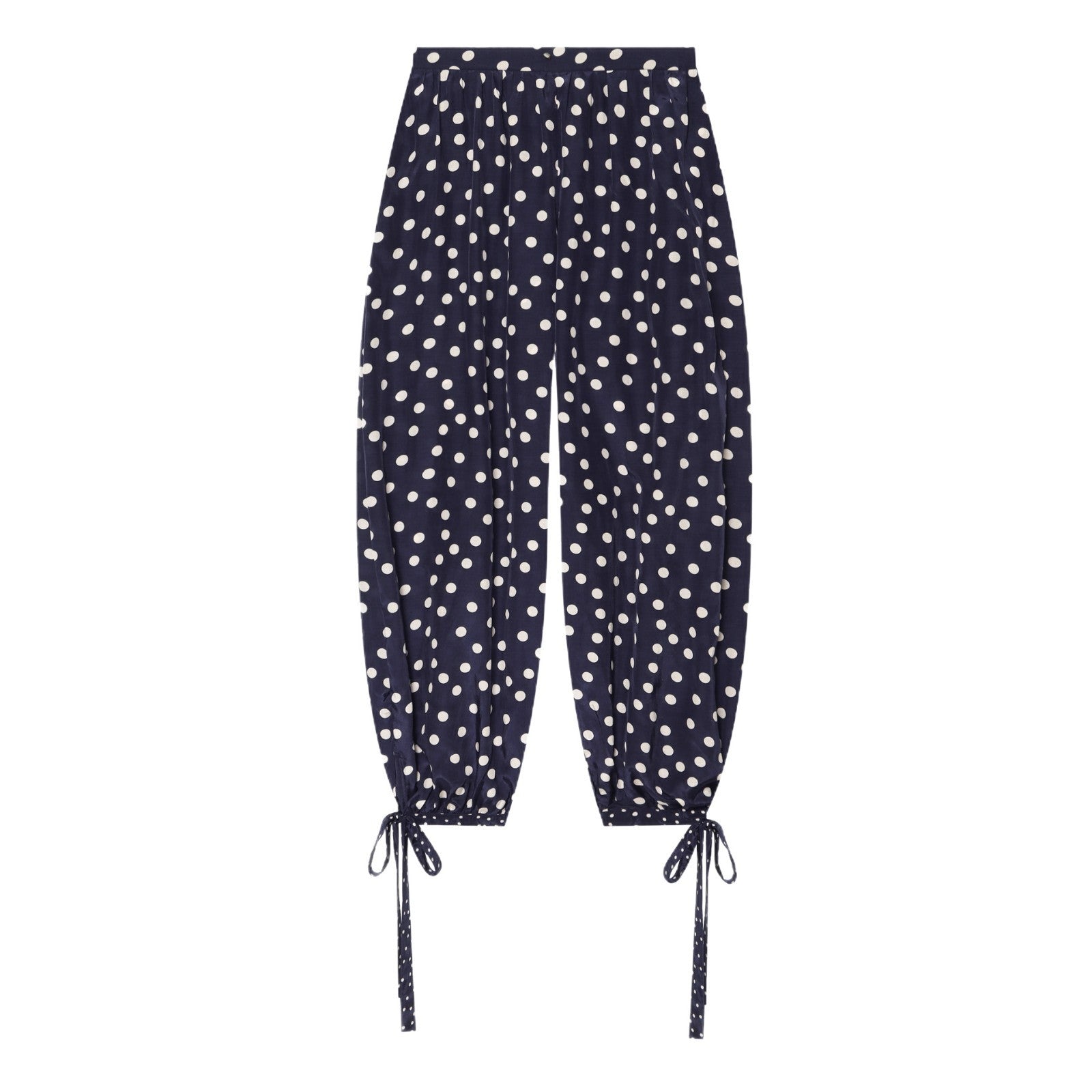Women's Wide High Waist Pants with Polka Dots, Balloon Legs and Drawstring Tunnel at the Ankle Chichicherry