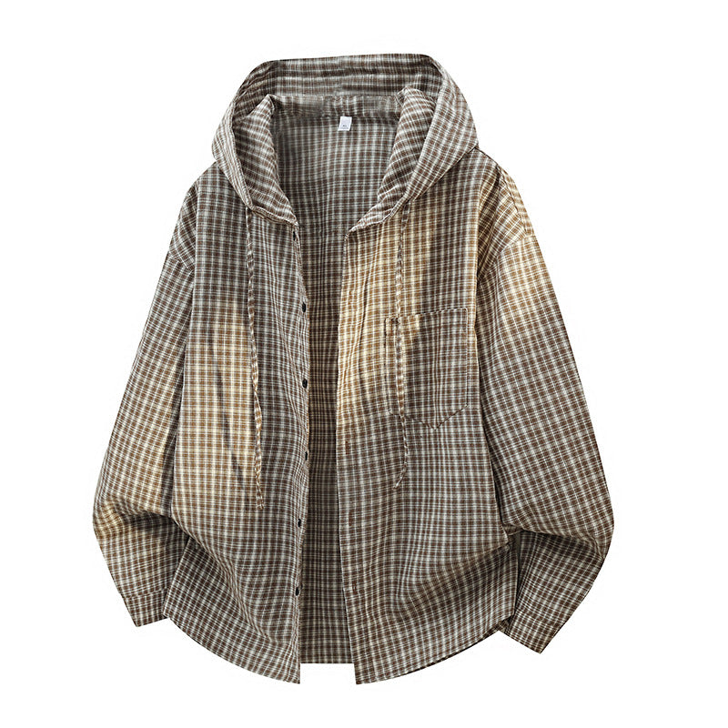 Men's Checked Overshirt Hoodie made of Cotton Blend with Hood & Relaxed Fit Chichicherry