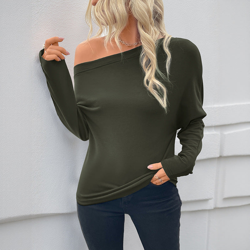 Women's Off-Shoulder Long Sleeve Shirt made of soft viscose jersey with dropped shoulder Chichicherry