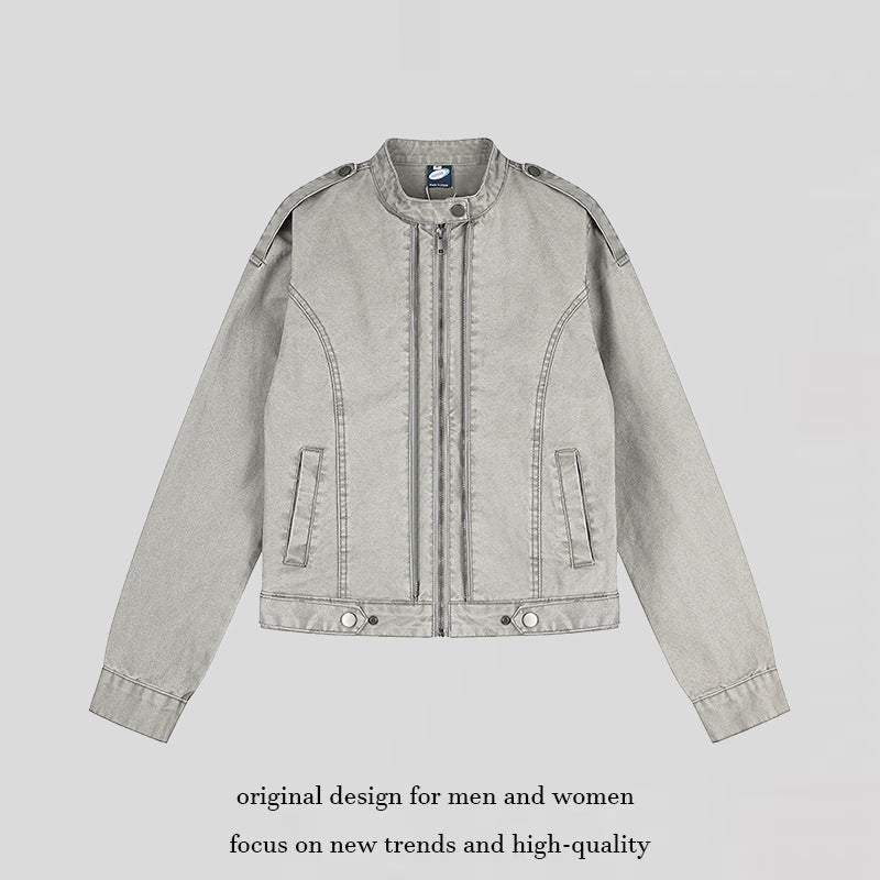 Women's Short-Cut Utility Jacket with Stand-Up Collar and Epaulettes Chichicherry