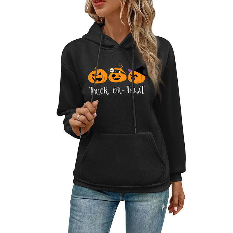 Women's hoodie with Halloween pumpkin print, hood and kangaroo pocket Chichicherry