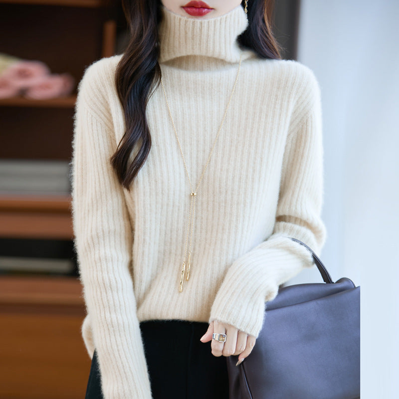 Women's Slim Fine Knit Turtleneck Sweater with Fine Rib Structure and Cashmere-like Feel Chichicherry