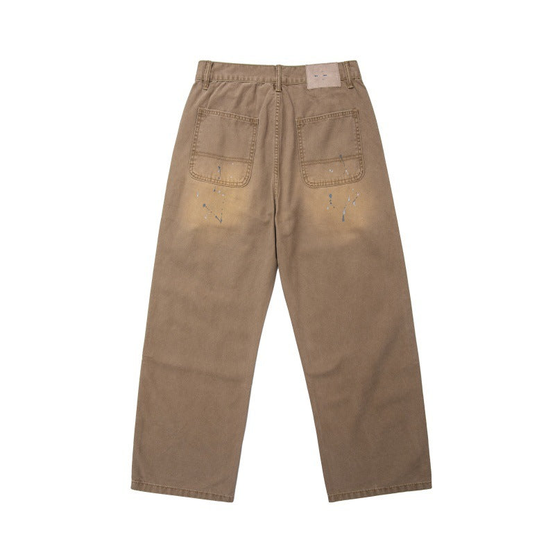 Men's Relaxed Fit Workwear Pants with Paint Splatter and Destroyed Details Chichicherry