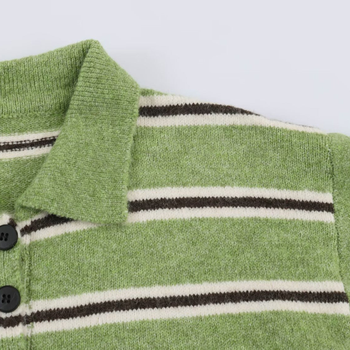 Women's Oversize Polo Sweater with Striped Pattern and Button Placket Chichicherry