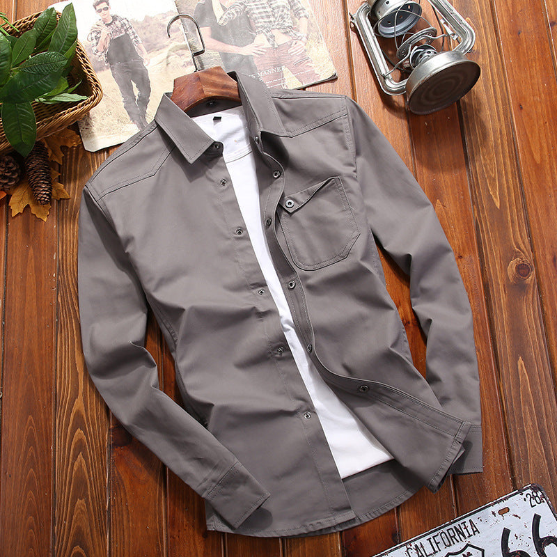 Men's Canvas Overshirt in Worker Look with Chest Flap Pocket and Western Seam Detail Chichicherry