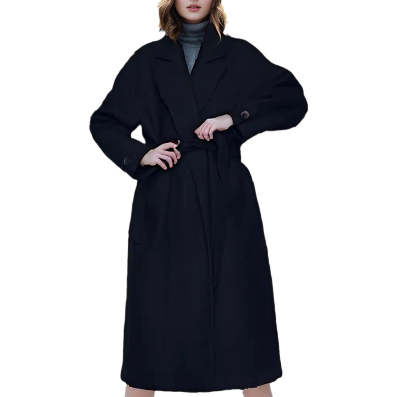 Women's long coat made of wool blend with notch collar and loose fit Chichicherry