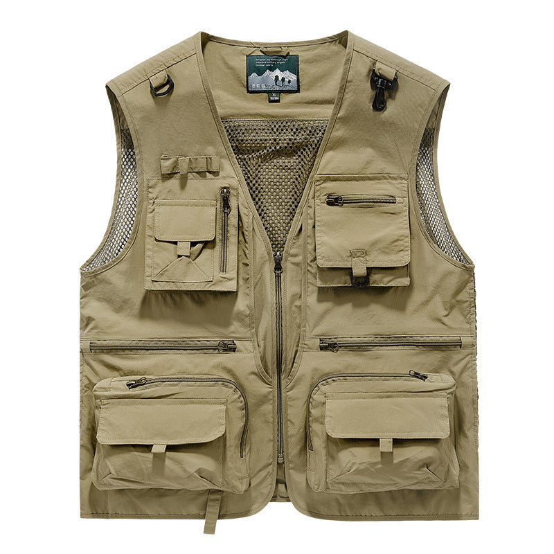 Men's multi-pocket fishing utility vest with mesh back and zipper Chichicherry