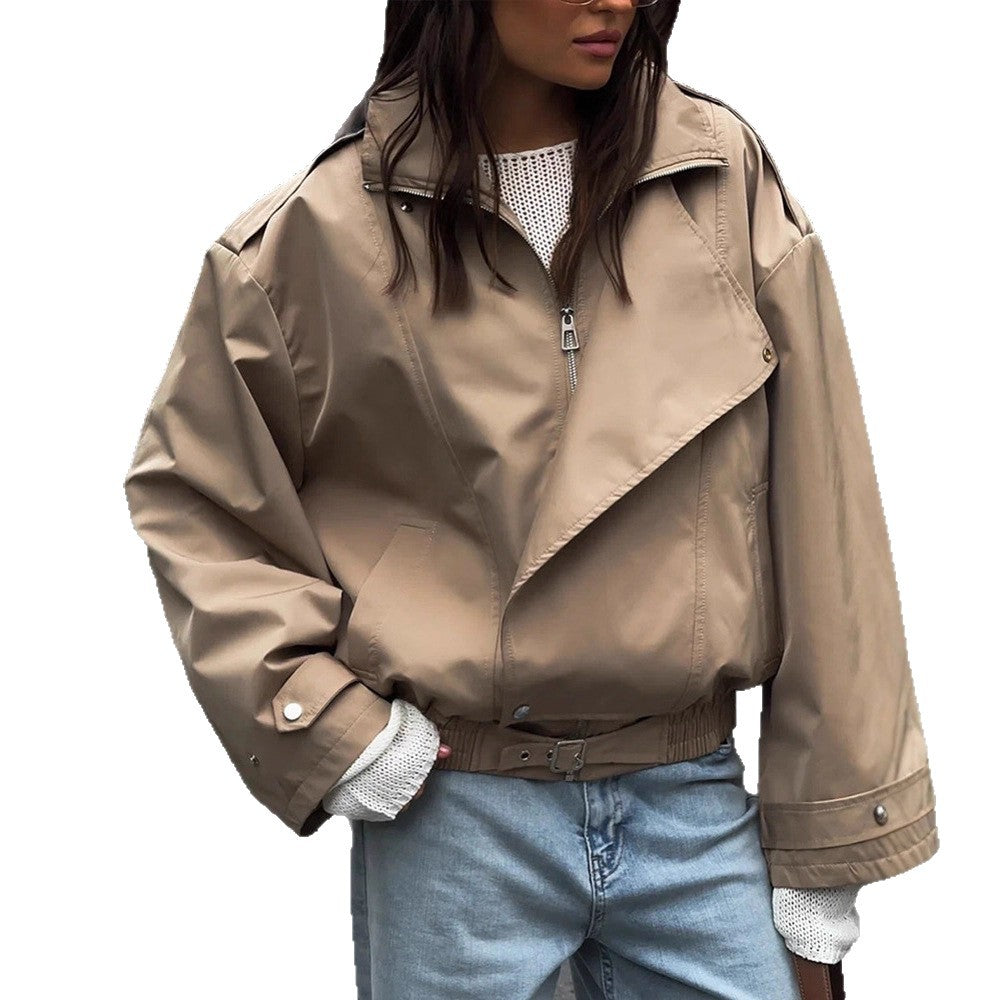 Women's short jacket in oversized look with wide lapels and drawstring waist Chichicherry