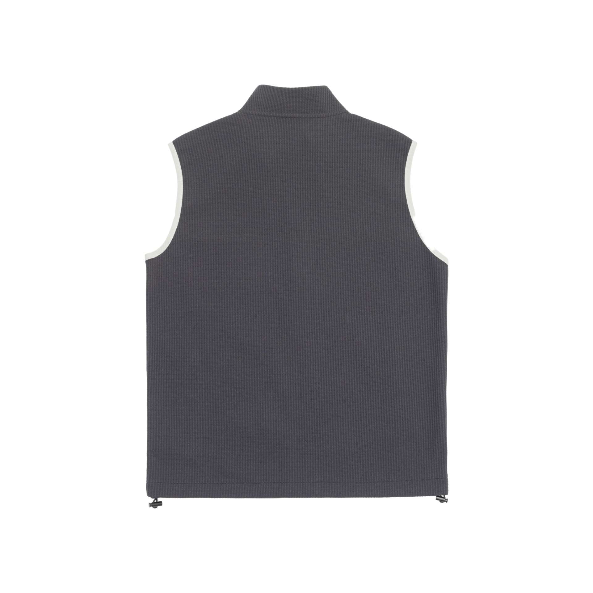 Unisex waffle-structured outdoor vest with stand-up collar, full-length zipper, and drawstring hem Chichicherry