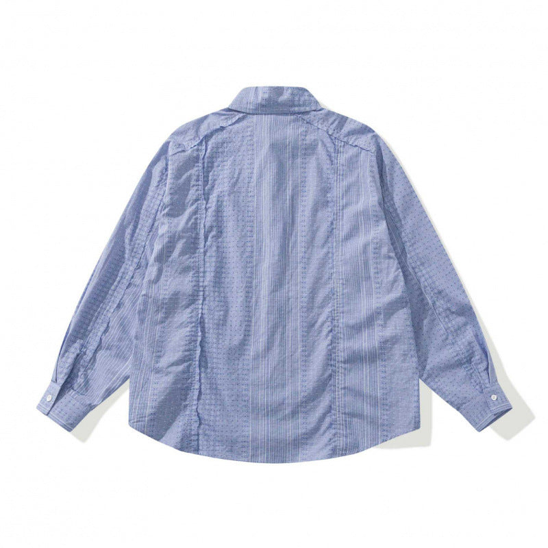 Unisex Oversize-Long Sleeve Shirt made of lightweight textured cotton with a Kent collar and fine striped border Chichicherry