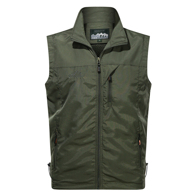 Men's Multifunctional Outdoor Vest with Zipper, Chest Pocket, and Adjustable Hem Chichicherry