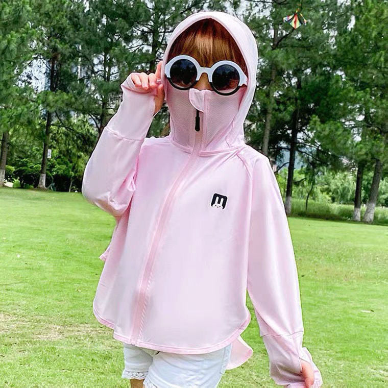 Unisex nan UV-protection hooded jacket for children with integrated face mask and thumb holes Chichicherry