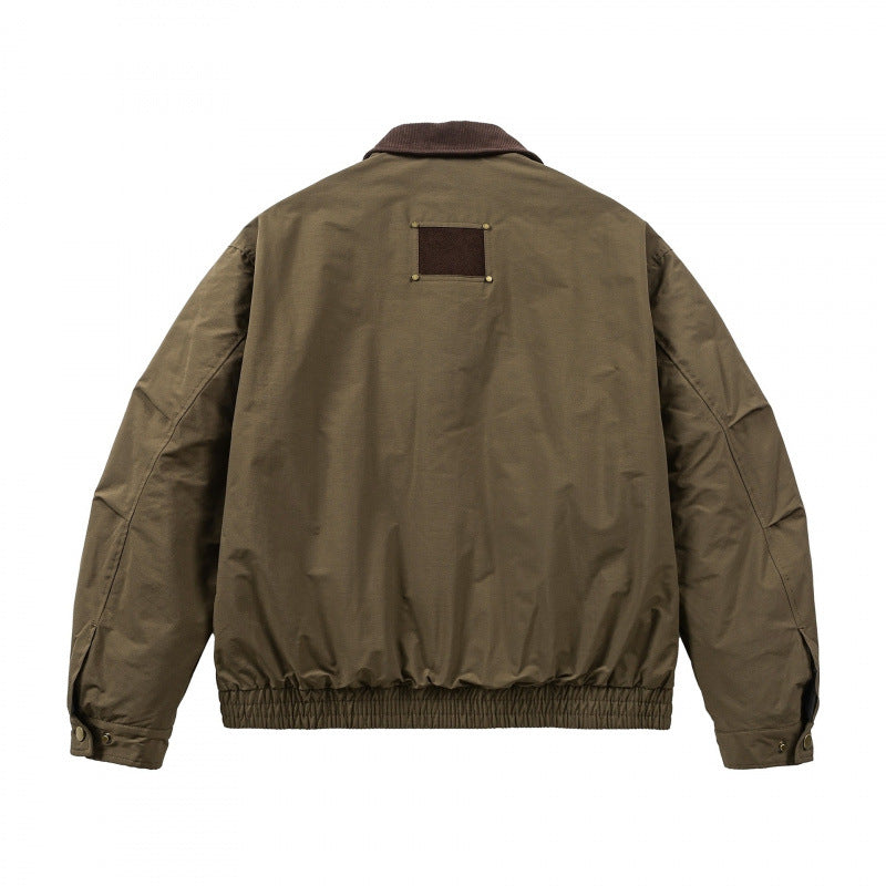 Men's Boxy Field Bomber Jacket with Cord Collar, Metal Zipper and Elastic Hem Chichicherry