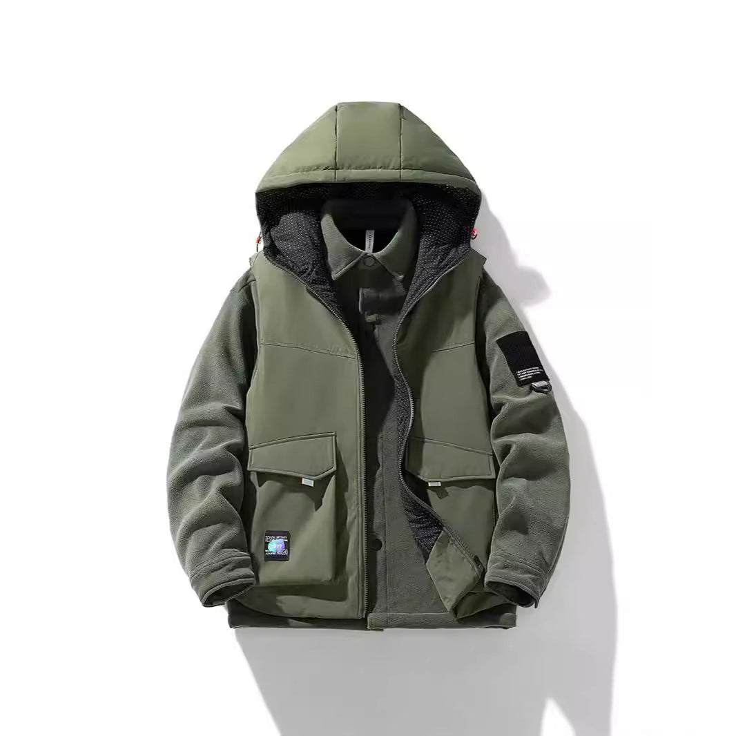 Men's hybrid padded jacket with hood and fleece sleeves, utility parka Chichicherry