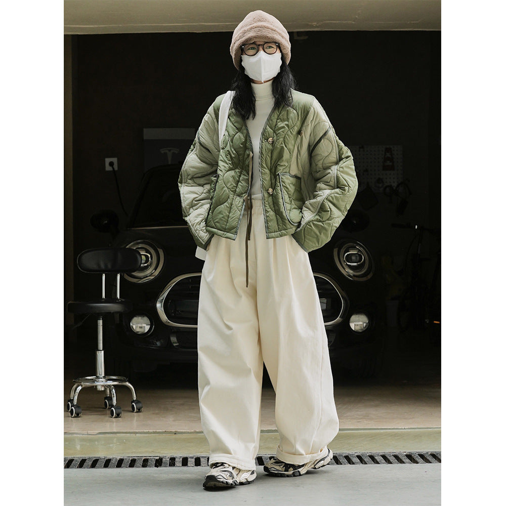 Women Short Cut Quilted Bomber Jacket with Light Padding Chichicherry