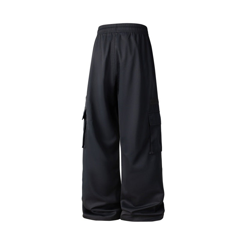 Men's Wide Cargo Pants in Oversized Cut with Elastic Drawstring Waistband and Multifunctional Pockets Chichicherry