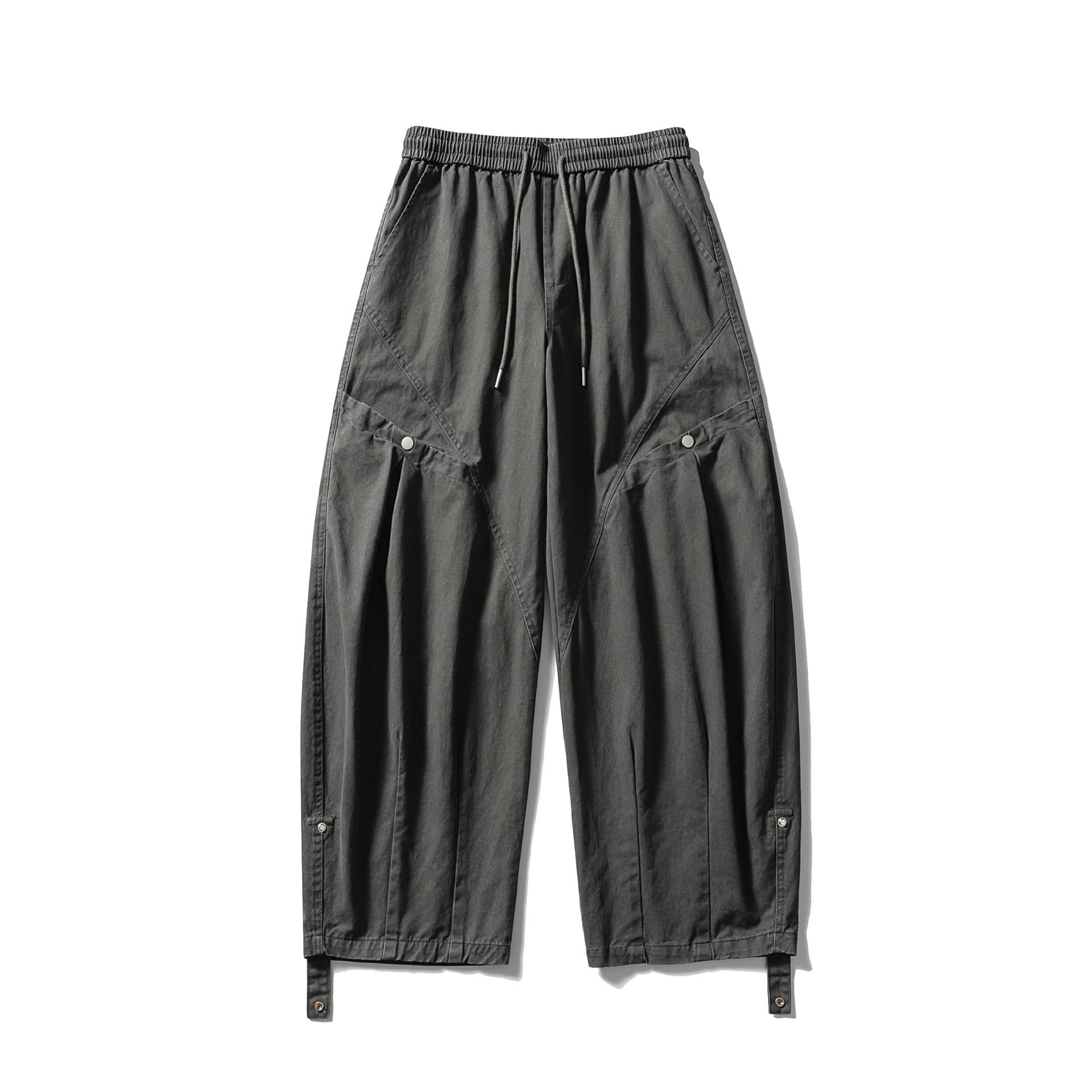 Women's Wide Cargo Pants with Elastic Tunnel Drawstring Waistband, Flap Pockets and Adjustable Leg Straps Chichicherry