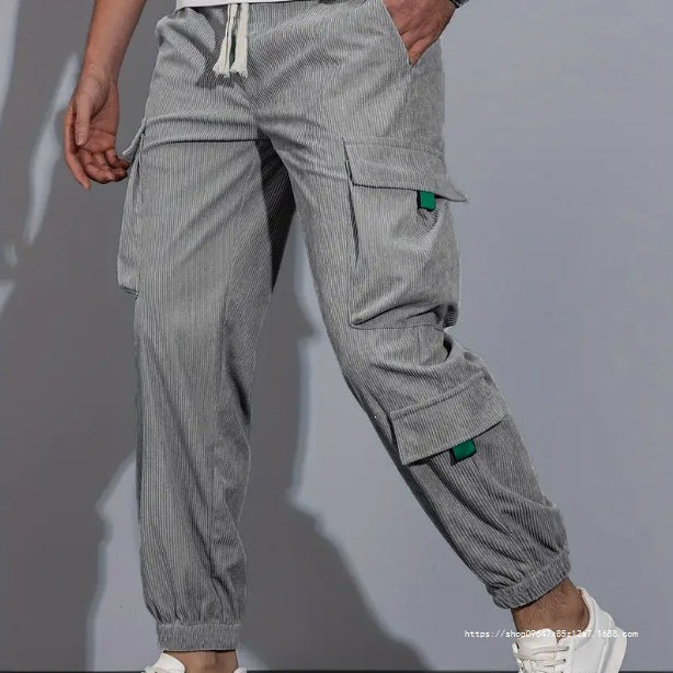 Men's Utility Cargo Pants in Jogger Style made of textured cotton blend with elastic waistband & multiple pockets Chichicherry