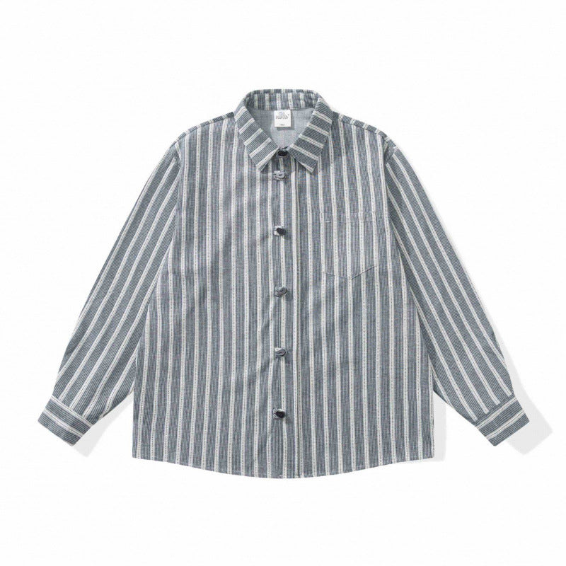 Unisex Oversized shirt jacket with vertical stripes, chest pocket, and boxy silhouette Chichicherry