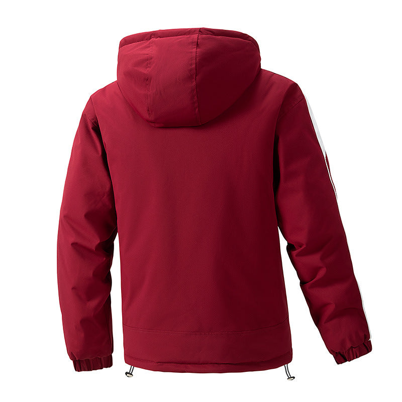 Men's water-repellent quilted hooded jacket with contrast sleeves and zip pockets Chichicherry