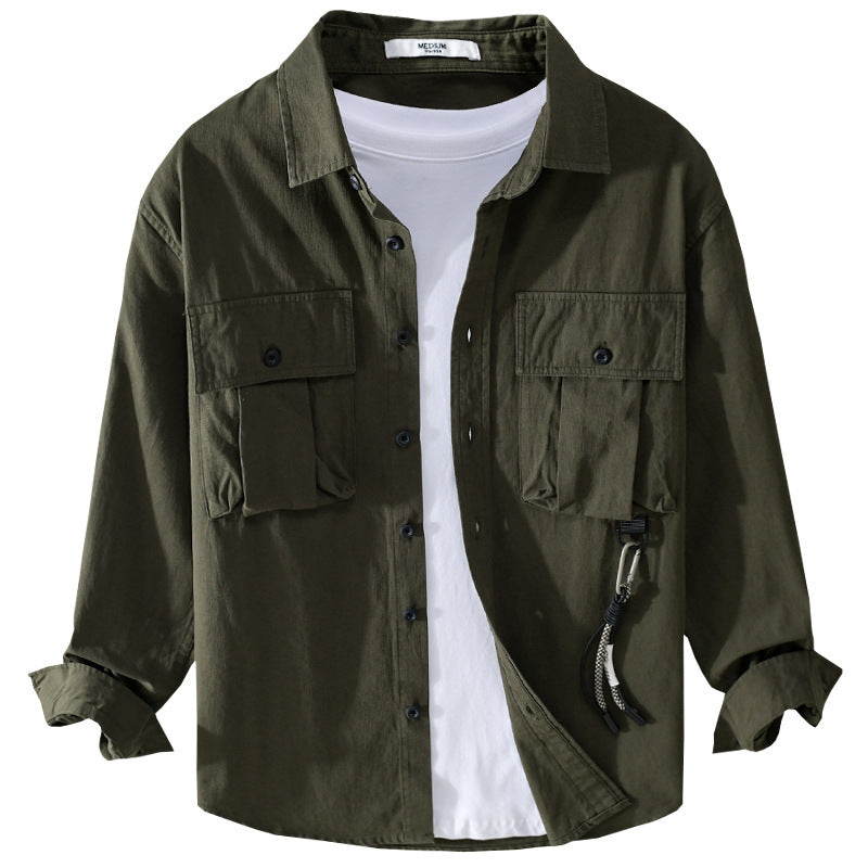 Men's Utility Overshirt with Double Chest Pockets and Carabiner Detail Chichicherry