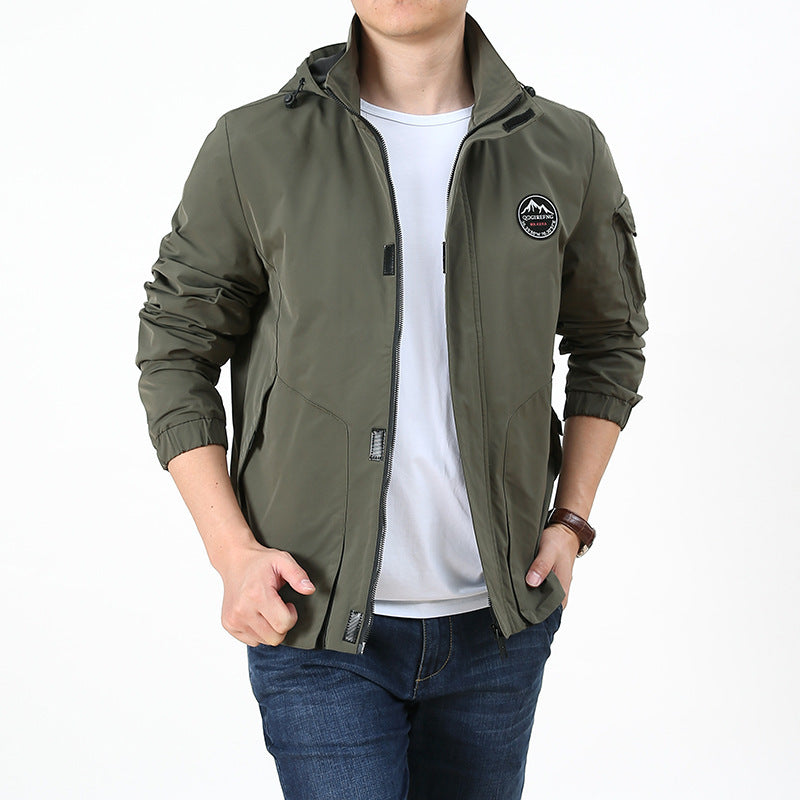 Men's Lightweight Hooded Softshell Jacket in Urban Outdoor Style with Arm Pocket and Elastic Cuffs