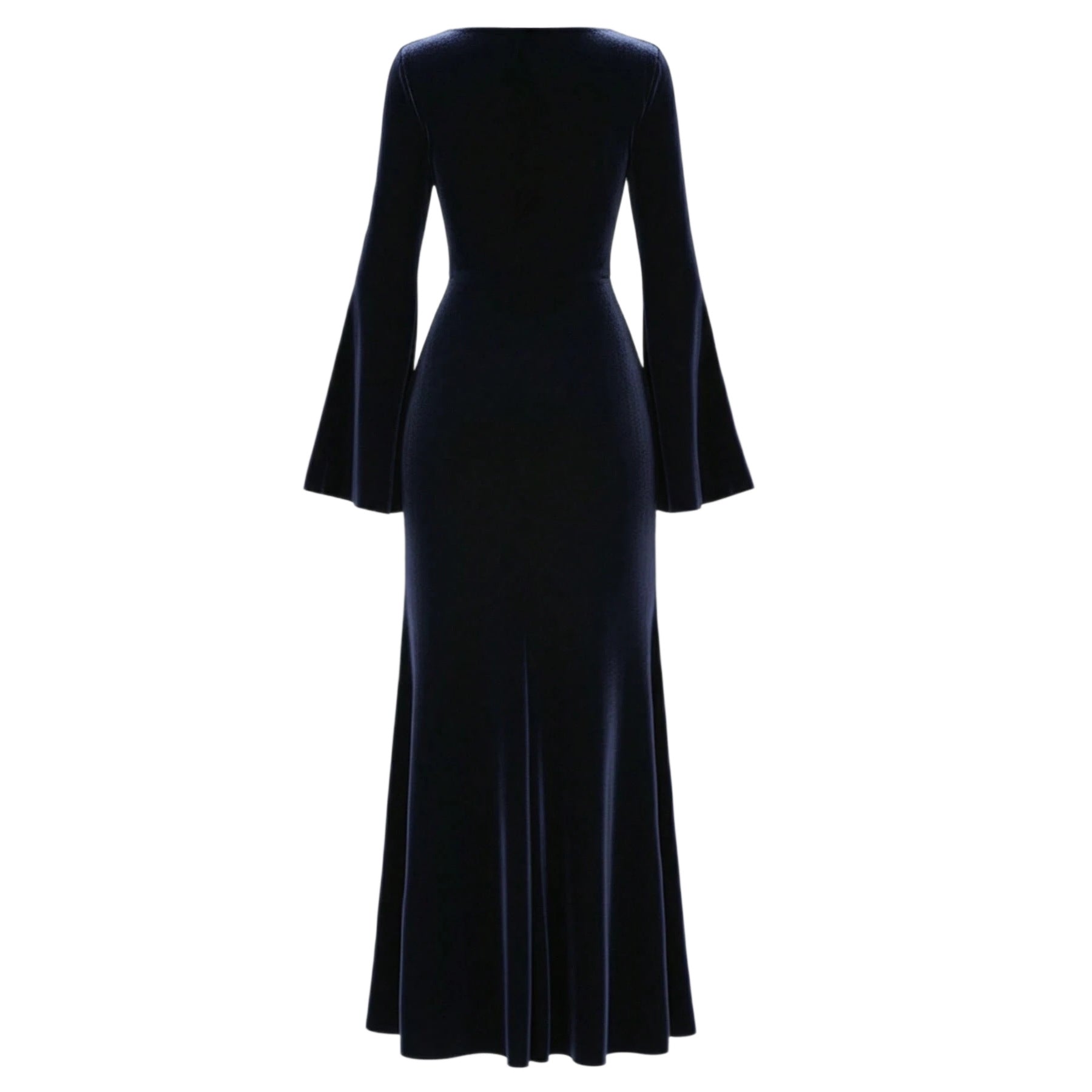 Damen Samt-Abendkleid mit Wasserfall-Ausschnitt, taillierter Silhouette und ausgestellten Trompetenärmeln Chichicherry