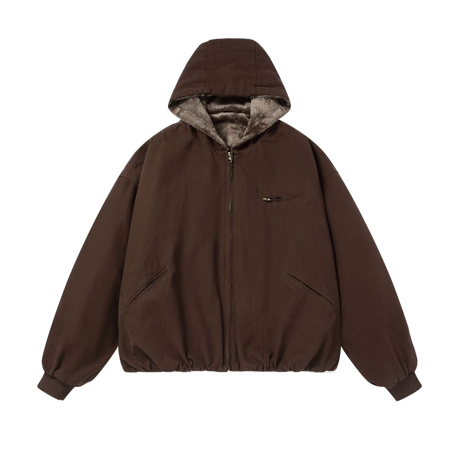 Men's Padded Hoodie with Faux Fur Lining and Elastic Hem Chichicherry