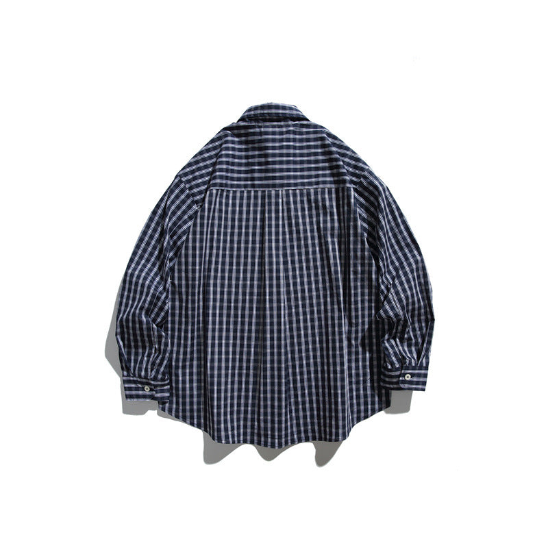 Men's Oversize Check Shirt in Boxy Relaxed Fit with Chest Pocket and Rounded Hem Chichicherry