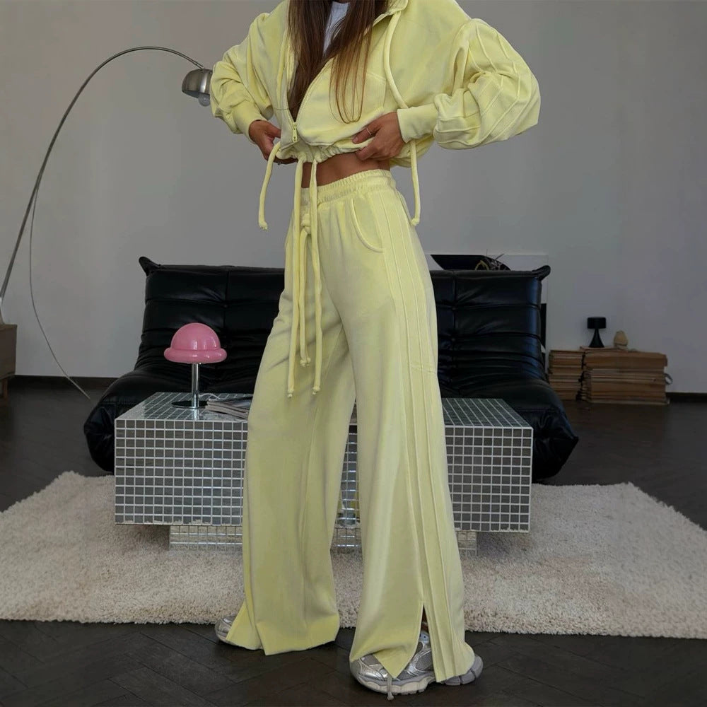 Women's Cropped Hoodie and Highwaist Lounge Pants Set made of French Terry with drawstring Chichicherry