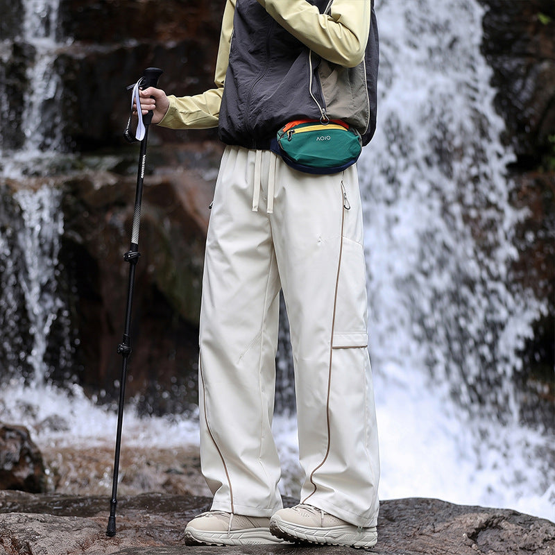 Unisex Water-repellent technical Cargo pants with wide leg, zip pockets and drawstring Chichicherry