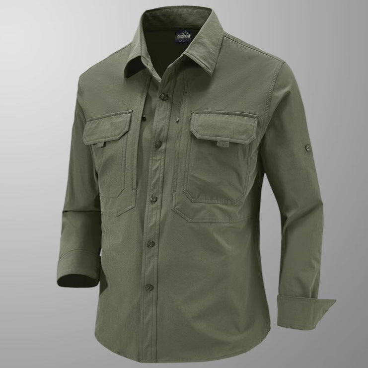 Men's Technical Field Shirt with Ripstop Structure, Chest Pockets and Roll-Up Sleeves Chichicherry