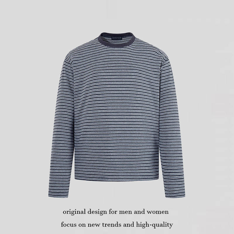 Men's Striped Long-Sleeve Shirt made of Cotton Blend with Round Neck and Relaxed Fit Chichicherry