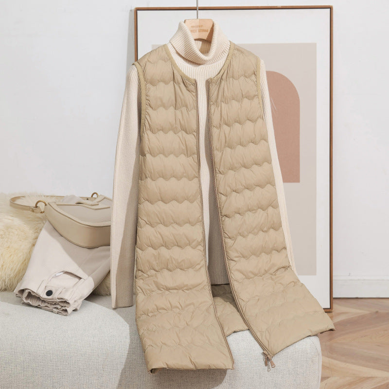 Women's Long Quilted Hooded Vest with Ultralight Thermal Filling and Two-Way Zipper Chichicherry