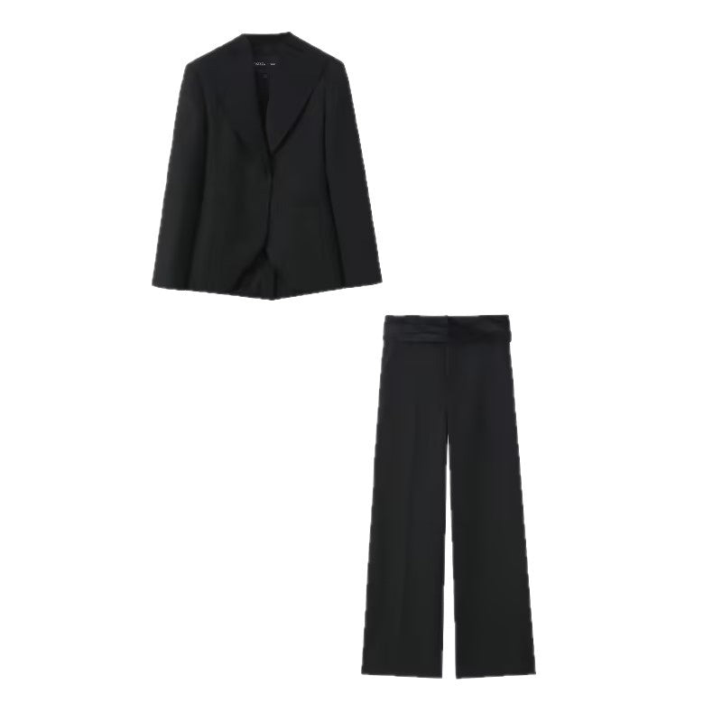 Women's Tailored Single-Button Blazer with Wide Shawl Collar and Narrow Silhouette Chichicherry