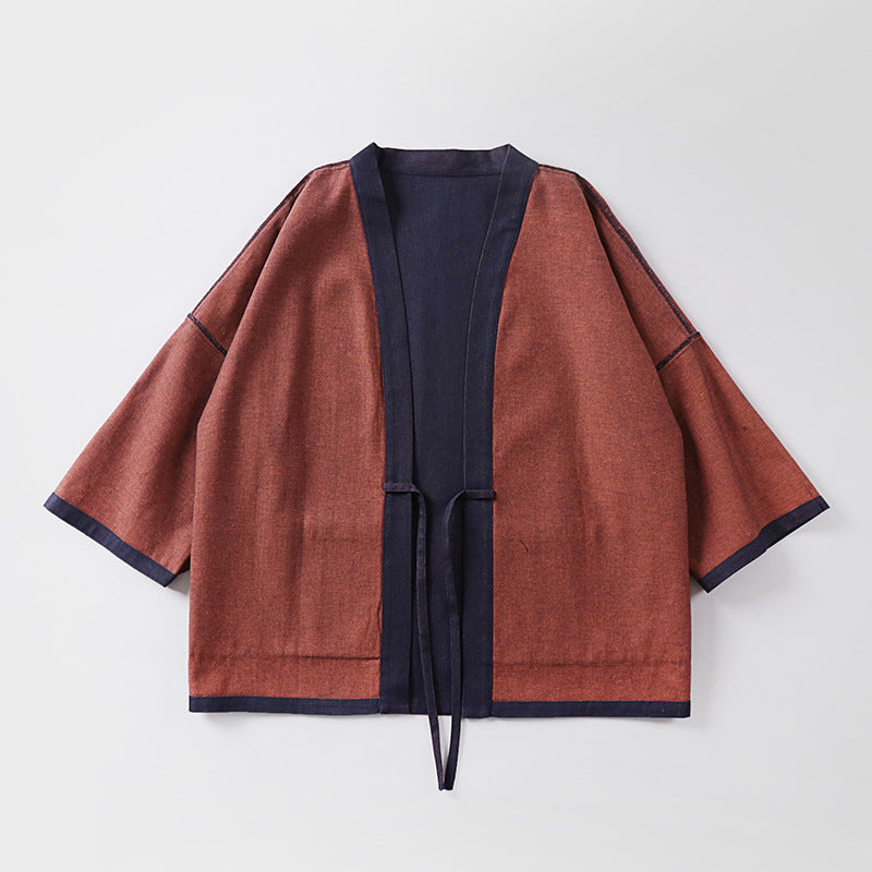 Unisex loose-fitting kimono jacket made of cotton denim with tie and large patch pockets Chichicherry
