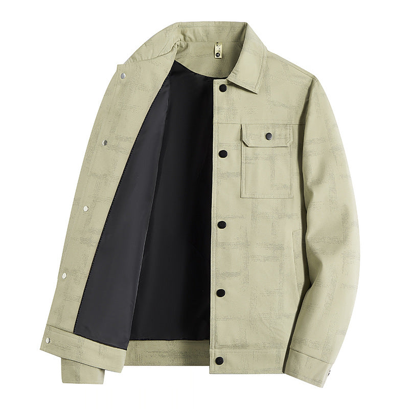 Men's Lightweight Overshirt Jacket with Subtle Reptile Print and Snap Closure Chichicherry