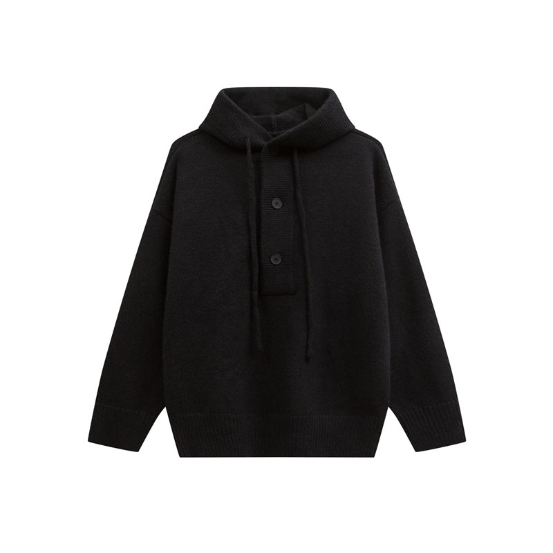 Women Oversize Hoodie Sweater with Half Button Placket and Ribbed Cuffs Chichicherry