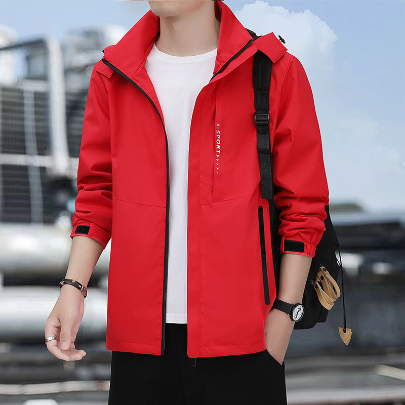 Men's lightweight windproof sports hoodie jacket with hood, breathable material and concealed zipper Chichicherry